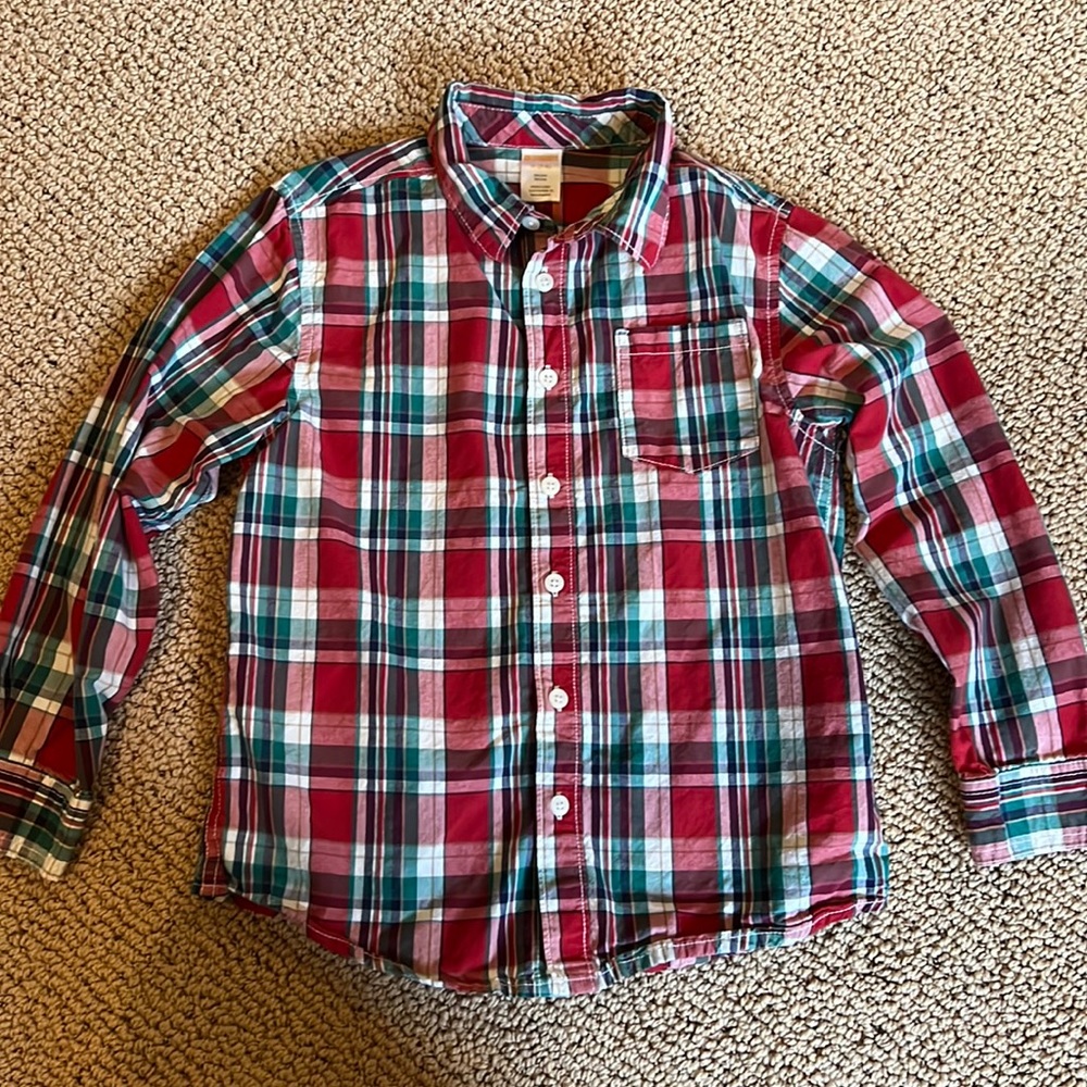 Gymboree Medium 7-8 Plaid Red Green Button Down Long Sleeve Short
